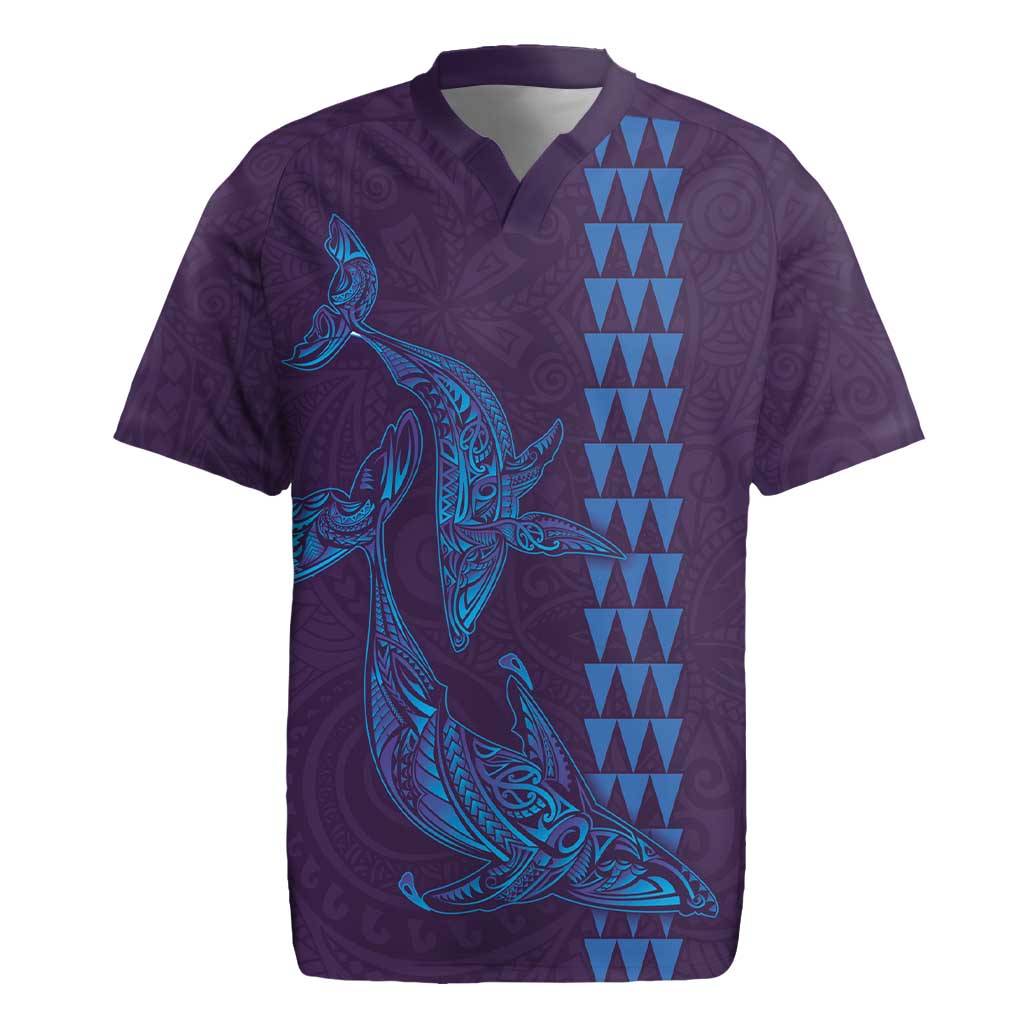 Aloha Hawaii Whale Kakau and Polynesian Tattoo Rugby Jersey Purple Color