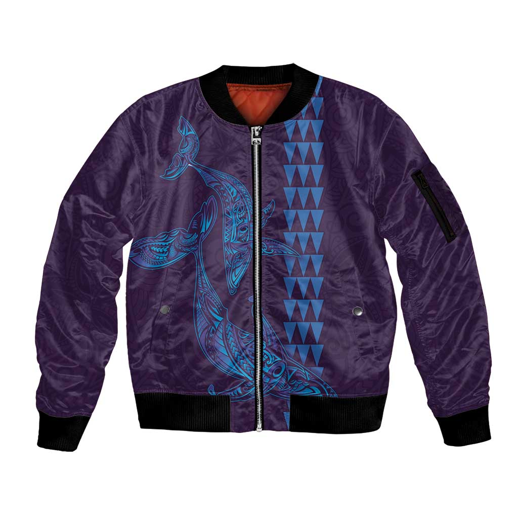 Aloha Hawaii Whale Kakau and Polynesian Tattoo Sleeve Zip Bomber Jacket Purple Color LT03 Unisex Purple - Polynesian Pride