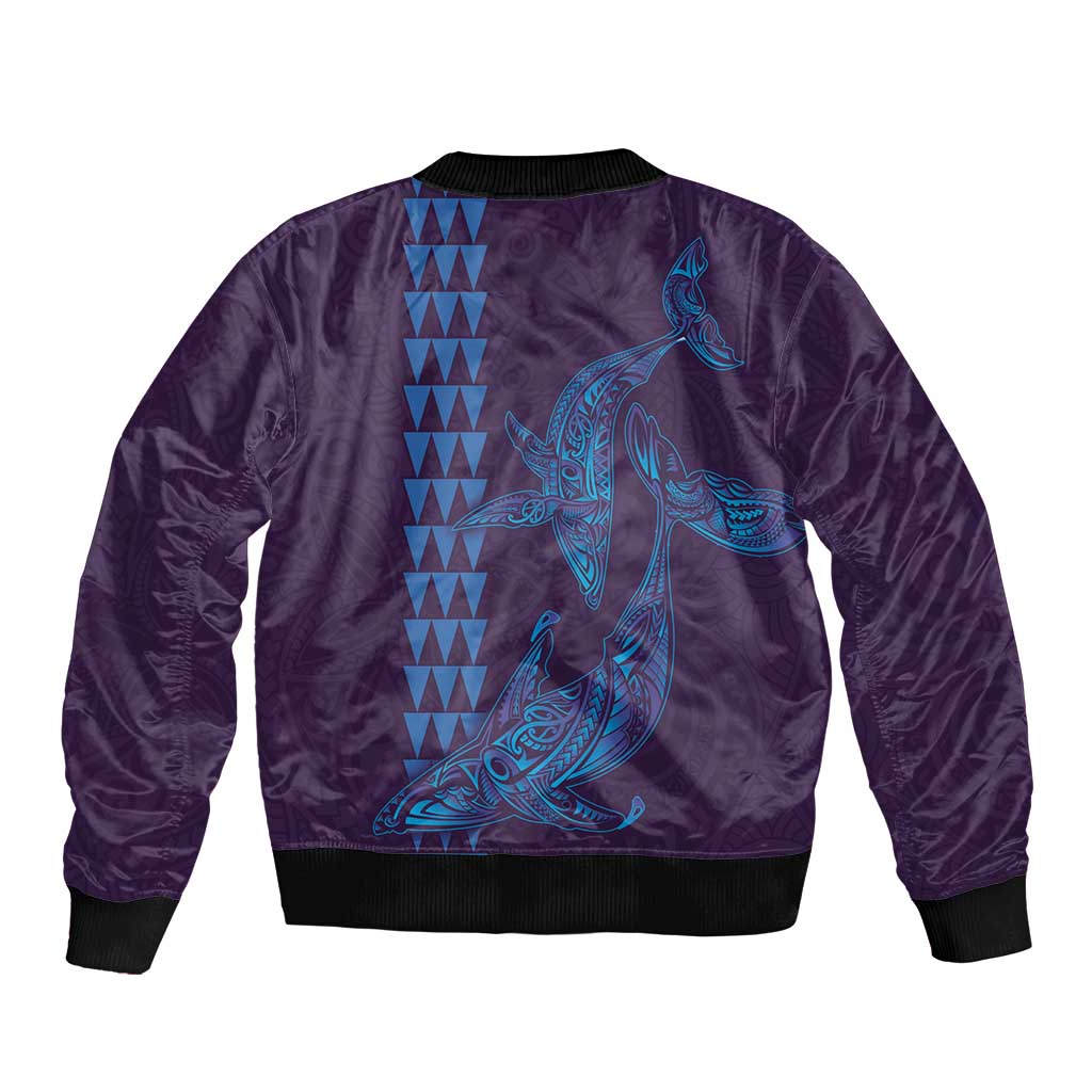 Aloha Hawaii Whale Kakau and Polynesian Tattoo Sleeve Zip Bomber Jacket Purple Color LT03 - Polynesian Pride