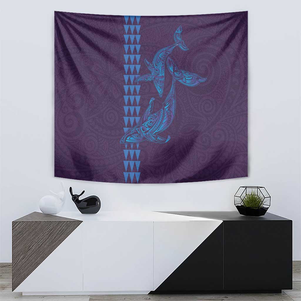 Aloha Hawaii Whale Kakau and Polynesian Tattoo Tapestry Purple Color