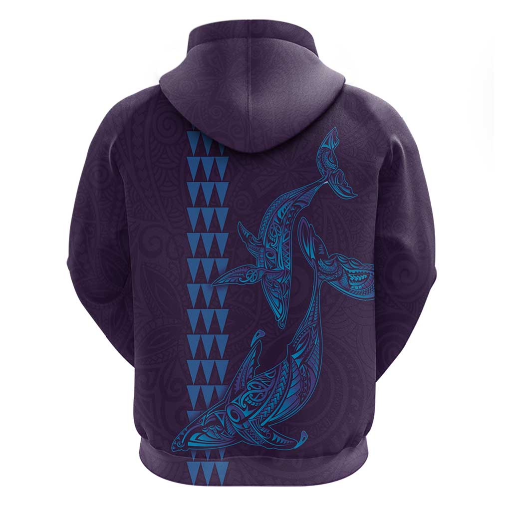 Aloha Hawaii Whale Kakau and Polynesian Tattoo Zip Hoodie Purple Color