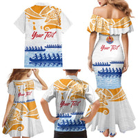 Personalised Hawaiki Nui Va'a French Polynesian Pattern Family Matching Mermaid Dress and Hawaiian Shirt White Color