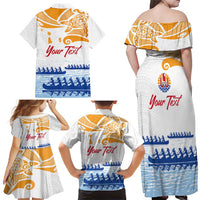 Personalised Hawaiki Nui Va'a French Polynesian Pattern Family Matching Off Shoulder Maxi Dress and Hawaiian Shirt White Color