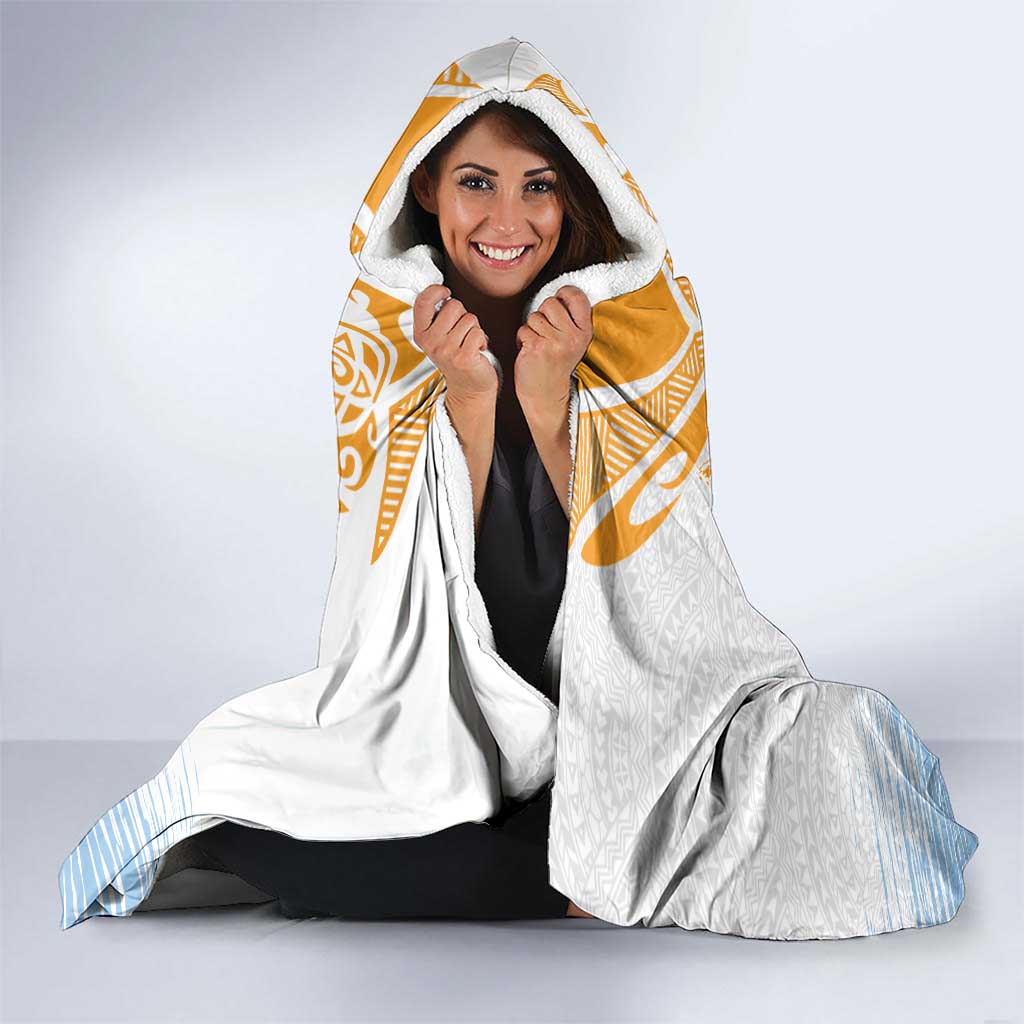 Personalised Hawaiki Nui Va'a French Polynesian Pattern Hooded Blanket White Color
