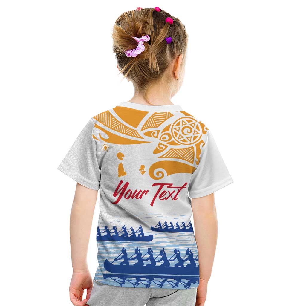 Personalised Hawaiki Nui Va'a French Polynesian Pattern Kid T Shirt White Color LT03 - Polynesian Pride