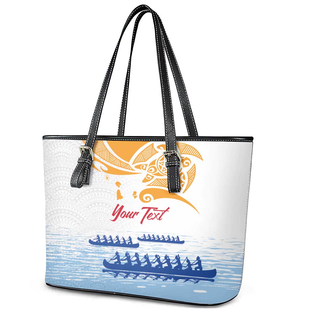 Personalised Hawaiki Nui Va'a French Polynesian Pattern Leather Tote Bag White Color