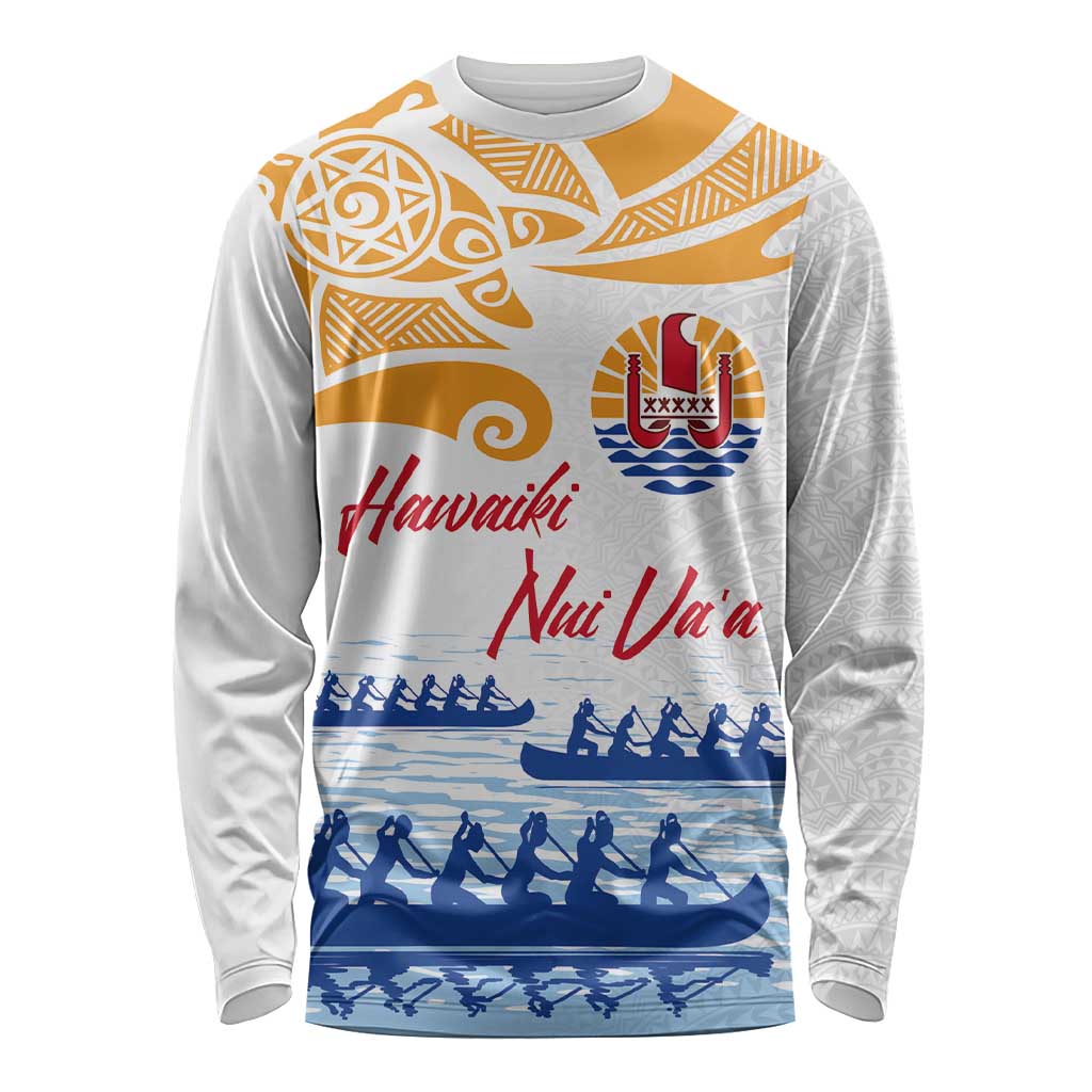 Personalised Hawaiki Nui Va'a French Polynesian Pattern Long Sleeve Shirt White Color LT03 Unisex White - Polynesian Pride