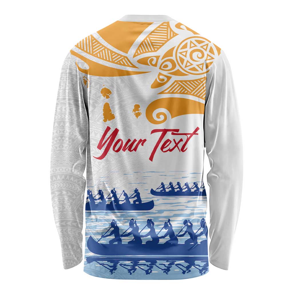 Personalised Hawaiki Nui Va'a French Polynesian Pattern Long Sleeve Shirt White Color LT03 - Polynesian Pride