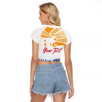 Personalised Hawaiki Nui Va'a French Polynesian Pattern Raglan Cropped T Shirt White Color LT03 - Polynesian Pride