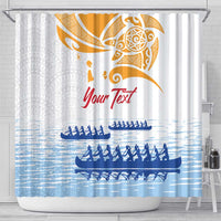 Personalised Hawaiki Nui Va'a French Polynesian Pattern Shower Curtain White Color LT03 - Polynesian Pride