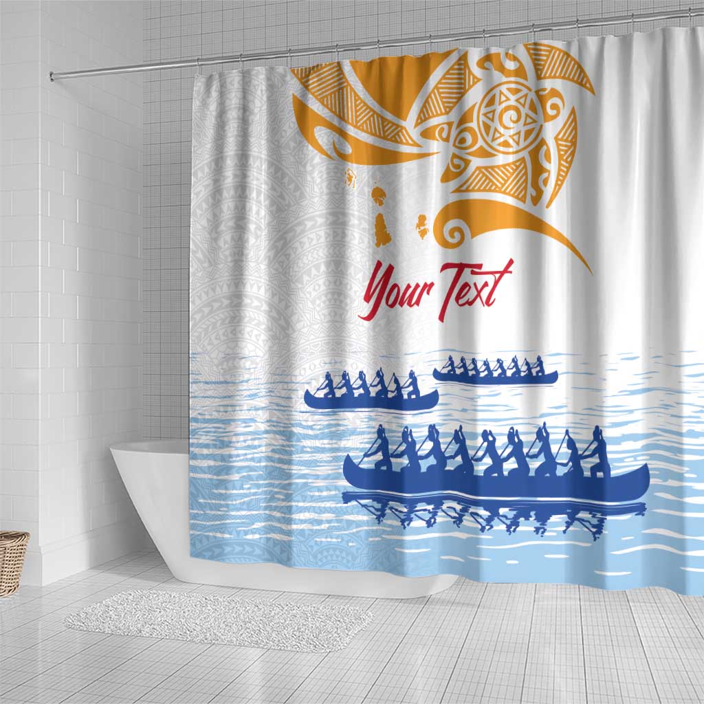 Personalised Hawaiki Nui Va'a French Polynesian Pattern Shower Curtain White Color LT03 - Polynesian Pride