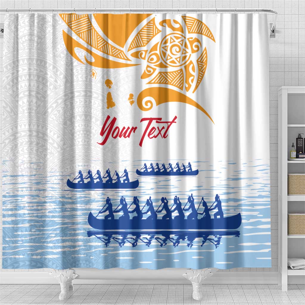Personalised Hawaiki Nui Va'a French Polynesian Pattern Shower Curtain White Color LT03 - Polynesian Pride