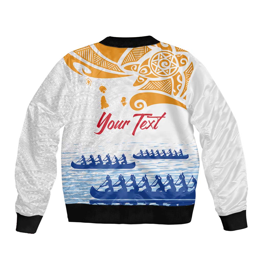 Personalised Hawaiki Nui Va'a French Polynesian Pattern Sleeve Zip Bomber Jacket White Color