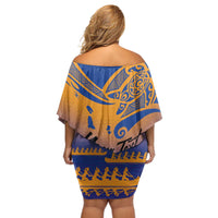 Personalised Hawaiki Nui Va'a French Polynesian Pattern Off Shoulder Short Dress Sunset Color