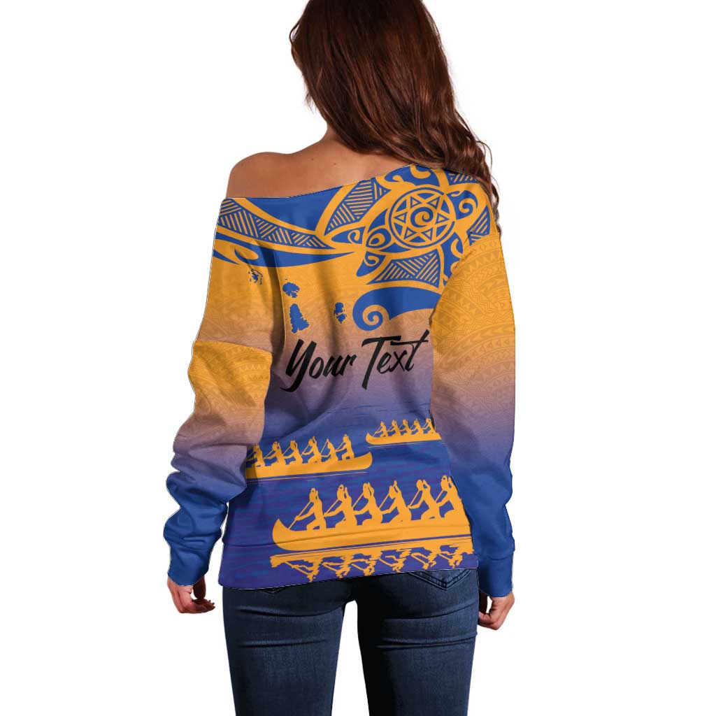 Personalised Hawaiki Nui Va'a French Polynesian Pattern Off Shoulder Sweater Sunset Color