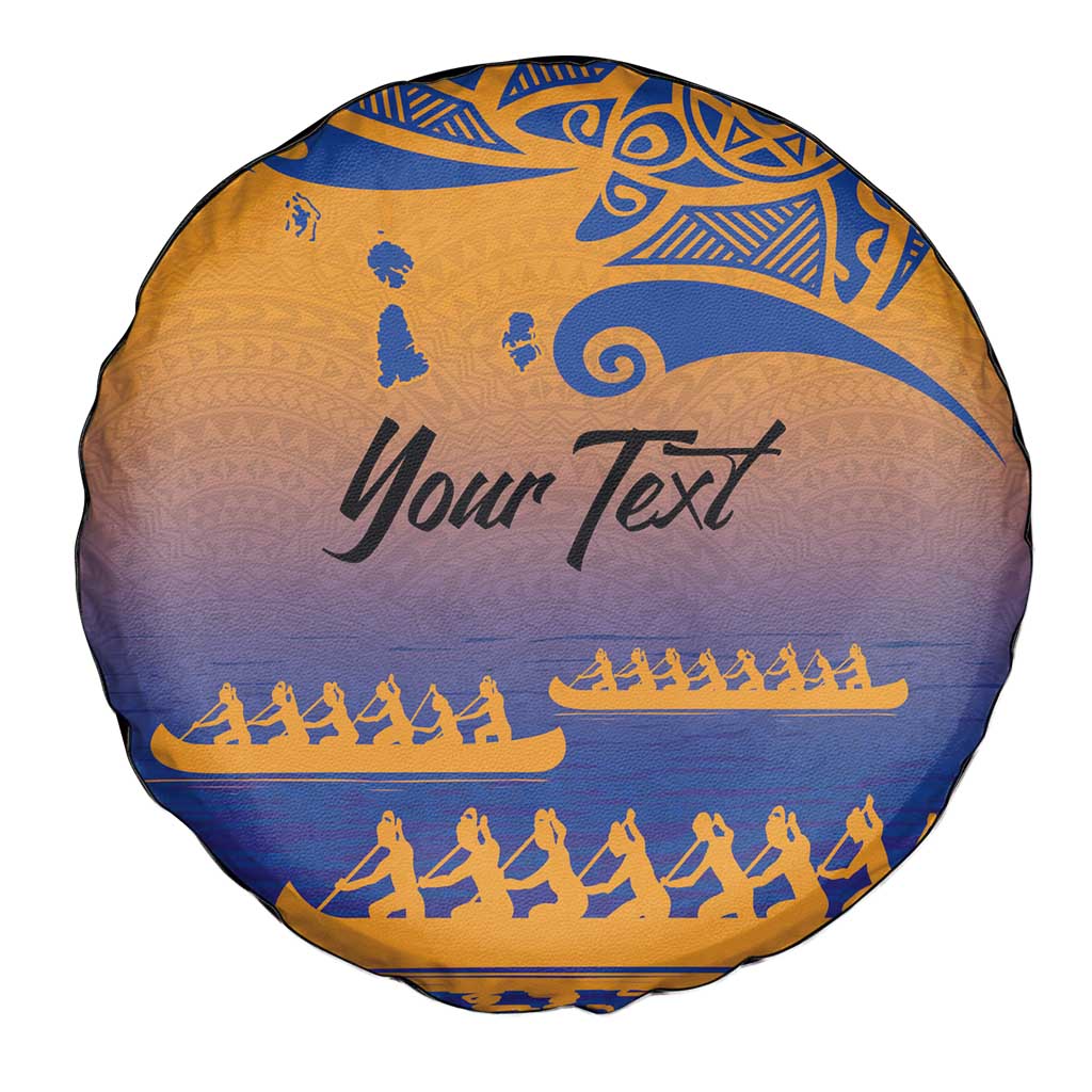 Personalised Hawaiki Nui Va'a French Polynesian Pattern Spare Tire Cover Sunset Color