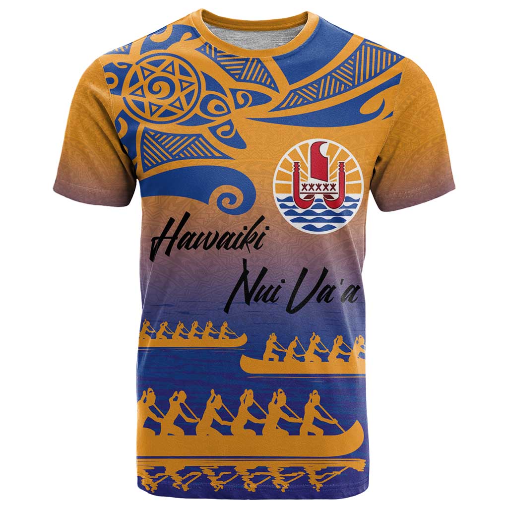 Personalised Hawaiki Nui Va'a French Polynesian Pattern T Shirt Sunset Color LT03 Yellow - Polynesian Pride