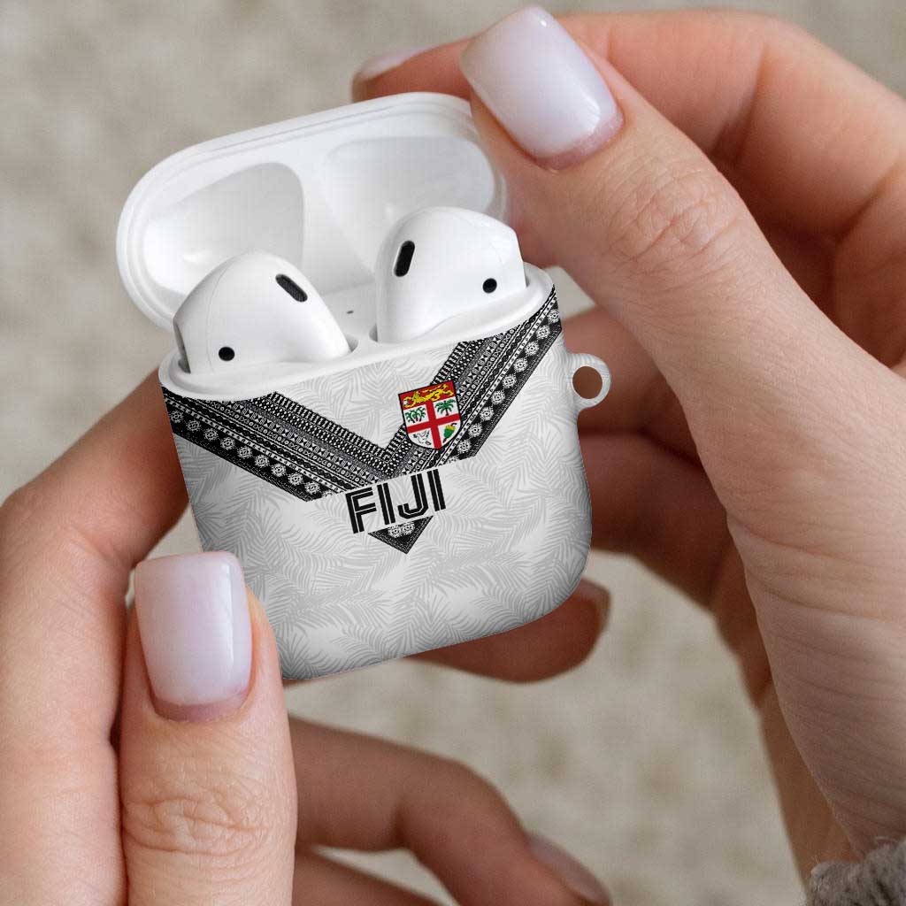 Rugby Fiji AirPods Case Fijian Masi Tribal Sporty Style White Color - Polynesian Pride