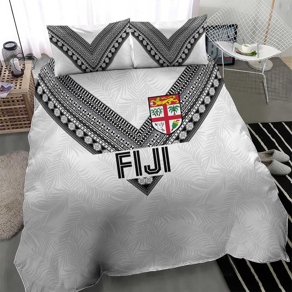 Rugby Fiji Bedding Set Fijian Masi Tribal Sporty Style White Color - Polynesian Pride