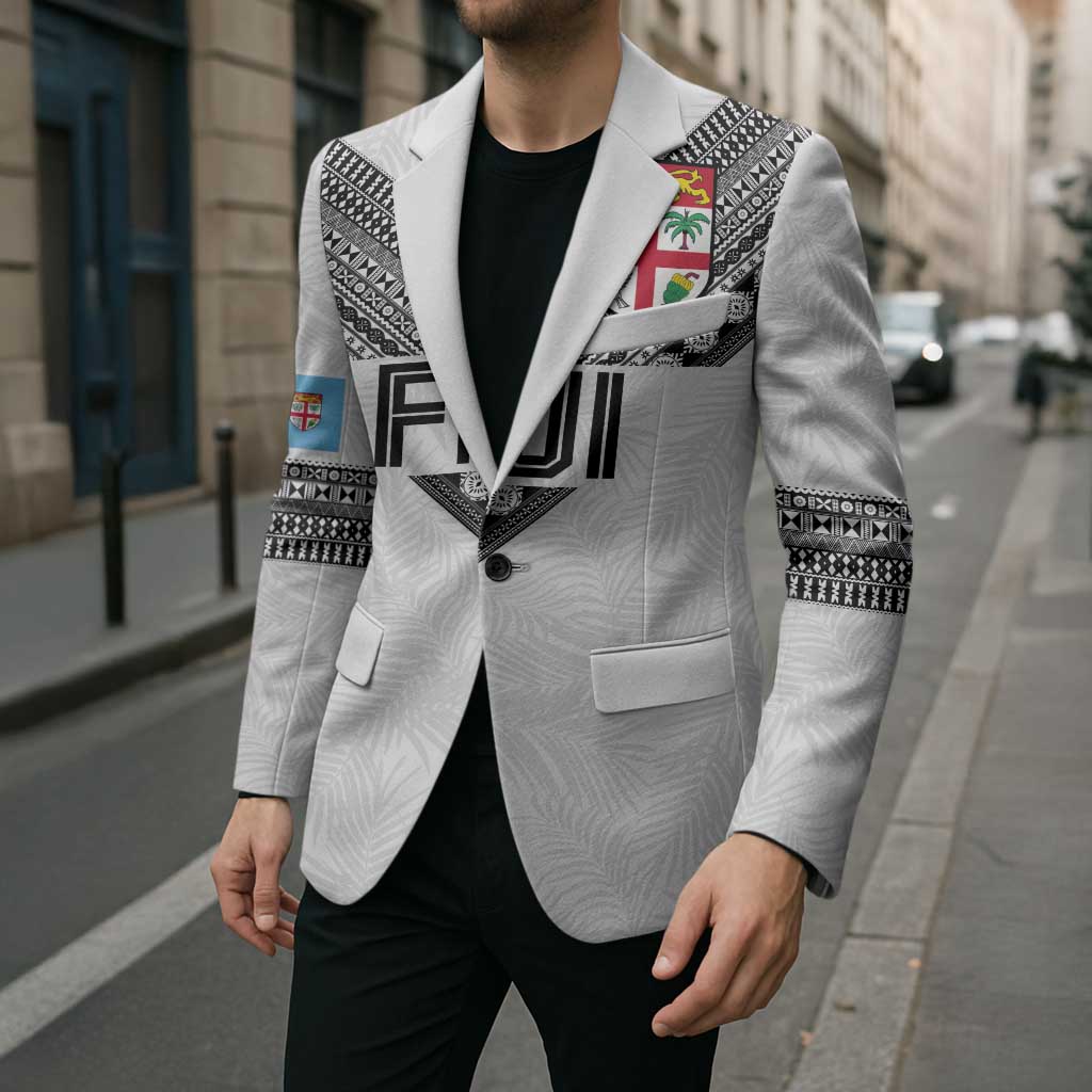 Custom Rugby Fiji Blazer Fijian Masi Tribal Sporty Style White Color - Polynesian Pride