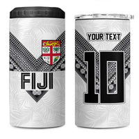 Custom Rugby Fiji 4 in 1 Can Cooler Tumbler Fijian Masi Tribal Sporty Style White Color - Polynesian Pride