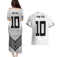 Custom Rugby Fiji Couples Matching Puletasi and Hawaiian Shirt Fijian Masi Tribal Sporty Style White Color LT03 - Polynesian Pride