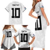 Custom Rugby Fiji Family Matching Short Sleeve Bodycon Dress and Hawaiian Shirt Fijian Masi Tribal Sporty Style White Color - Polynesian Pride