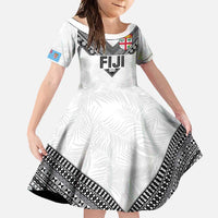 Custom Rugby Fiji Family Matching Tank Maxi Dress and Hawaiian Shirt Fijian Masi Tribal Sporty Style White Color - Polynesian Pride