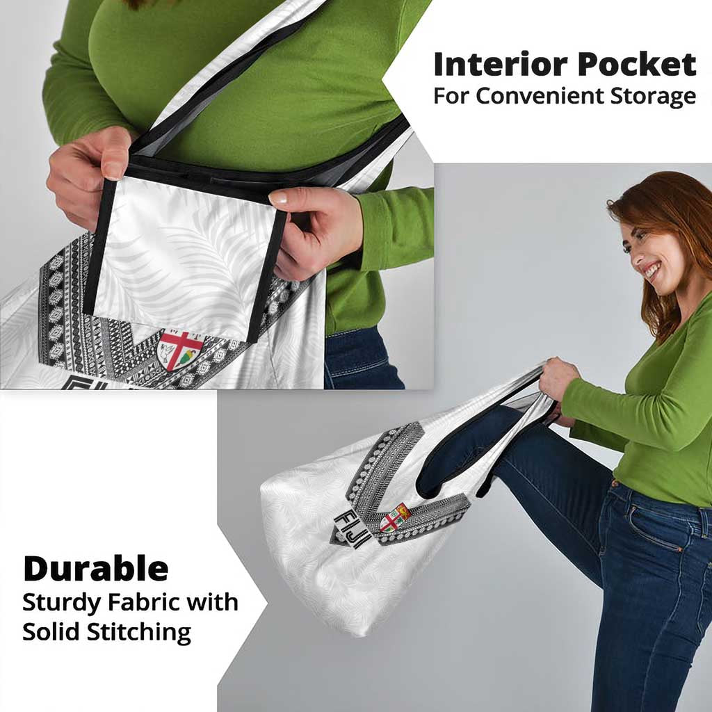 Rugby Fiji Grocery Bag Fijian Masi Tribal Sporty Style White Color - Polynesian Pride