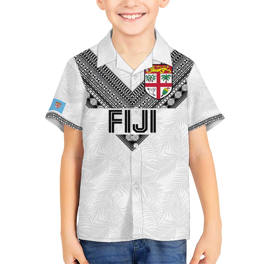 Custom Rugby Fiji Kid Hawaiian Shirt Fijian Masi Tribal Sporty Style White Color - Polynesian Pride