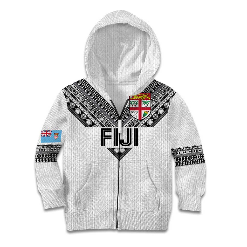 Custom Rugby Fiji Kid Hoodie Fijian Masi Tribal Sporty Style White Color - Polynesian Pride