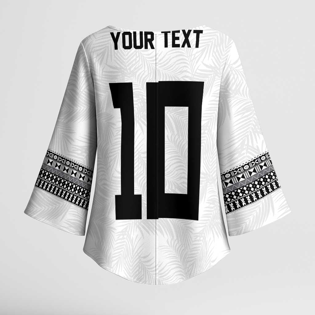Custom Rugby Fiji Kimono Sleeve Blouse Fijian Masi Tribal Sporty Style White Color - Polynesian Pride
