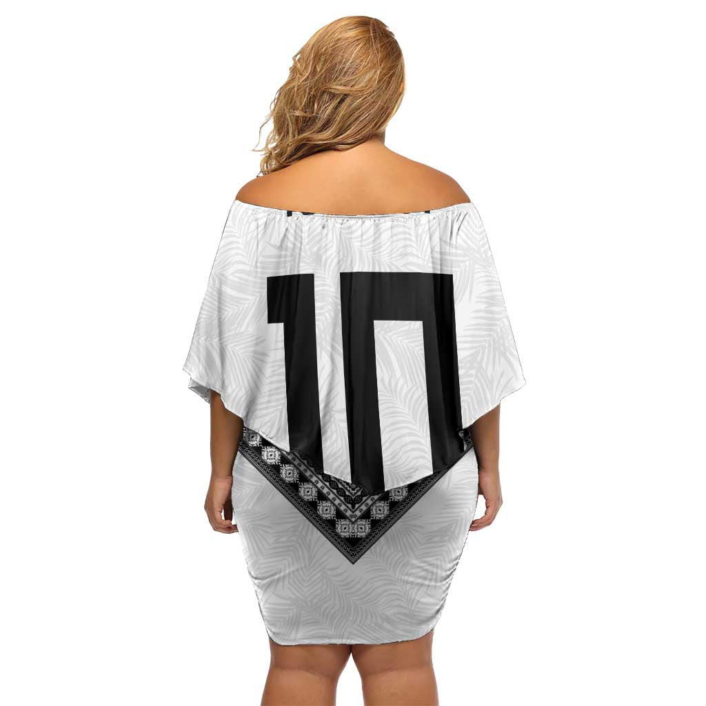 Custom Rugby Fiji Off Shoulder Short Dress Fijian Masi Tribal Sporty Style White Color - Polynesian Pride