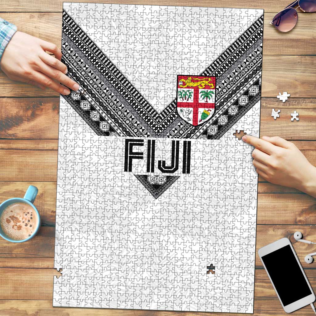 Rugby Fiji Puzzle Fijian Masi Tribal Sporty Style White Color - Polynesian Pride