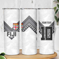 Custom Rugby Fiji Skinny Tumbler Fijian Masi Tribal Sporty Style White Color - Polynesian Pride