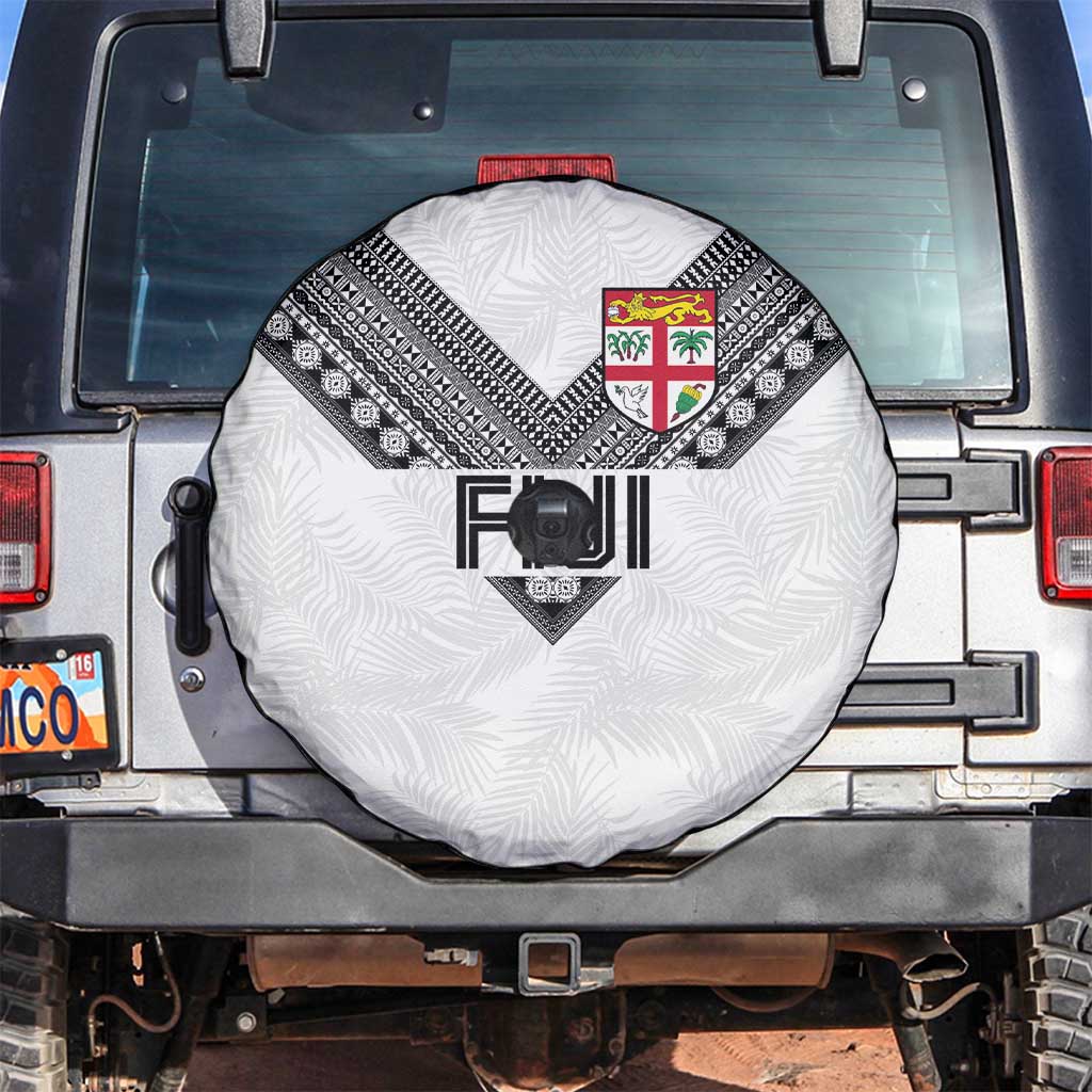Rugby Fiji Spare Tire Cover Fijian Masi Tribal Sporty Style White Color - Polynesian Pride