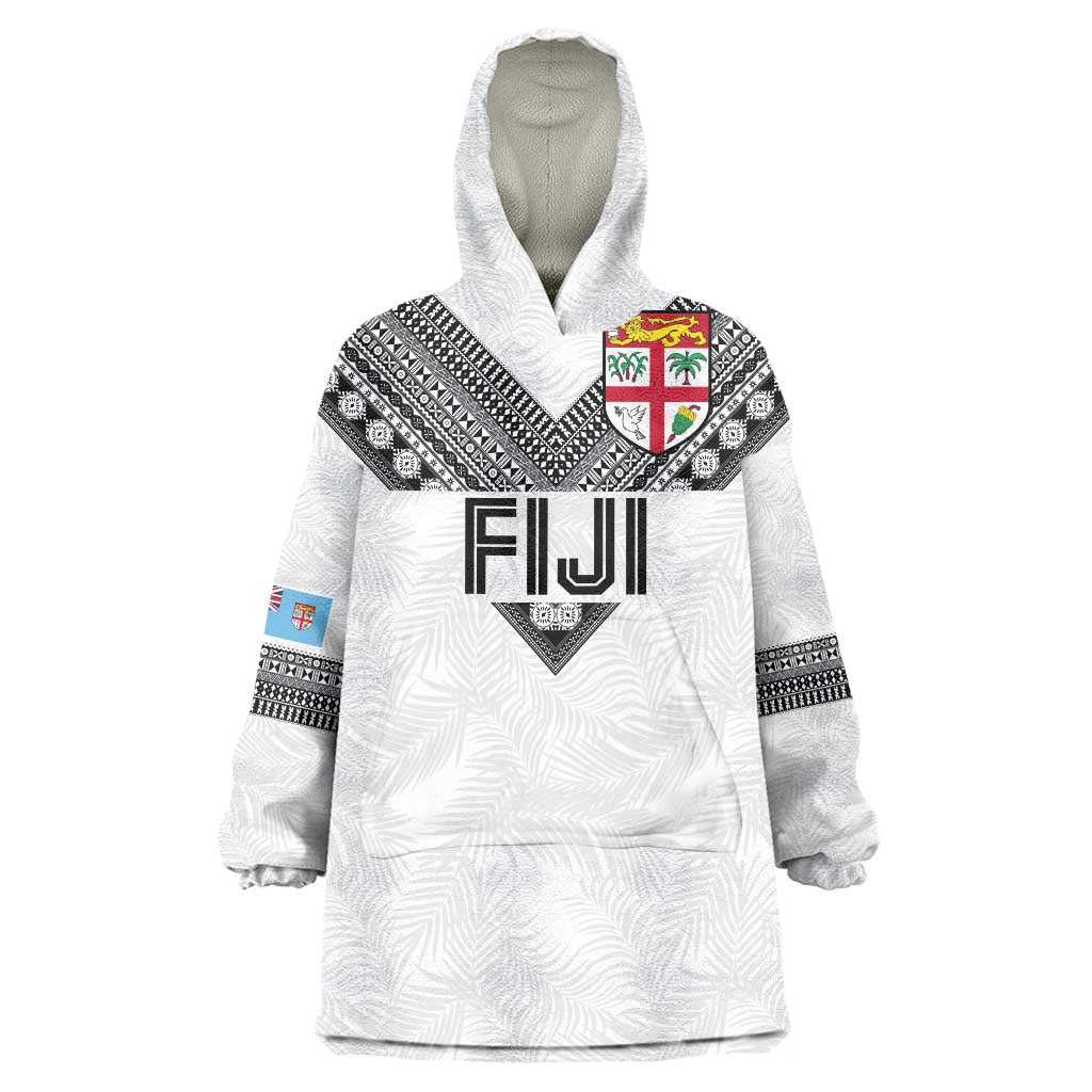 Custom Rugby Fiji Wearable Blanket Hoodie Fijian Masi Tribal Sporty Style White Color - Polynesian Pride
