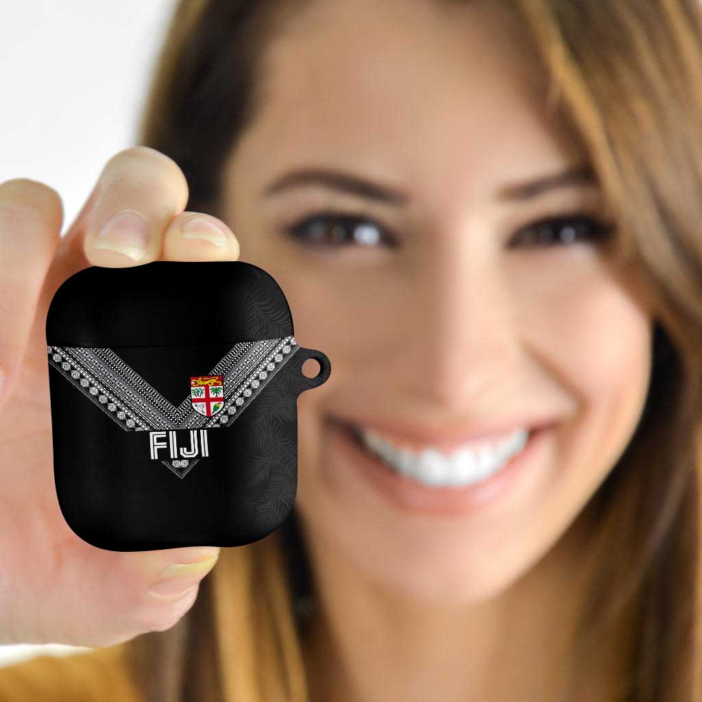 Rugby Fiji AirPods Case Fijian Masi Tribal Sporty Style Black Color - Polynesian Pride