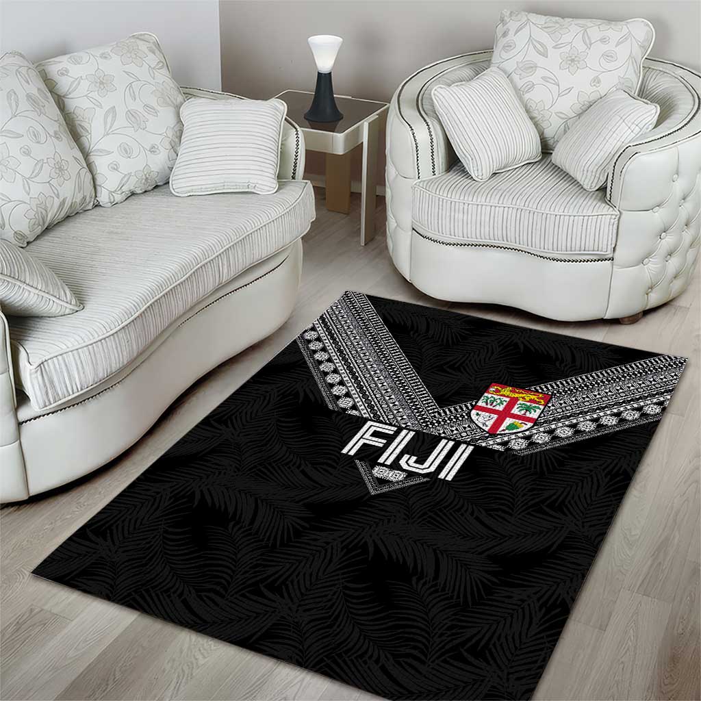 Rugby Fiji Area Rug Fijian Masi Tribal Sporty Style Black Color - Polynesian Pride