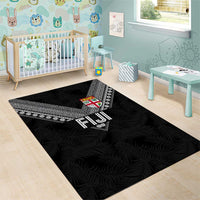 Rugby Fiji Area Rug Fijian Masi Tribal Sporty Style Black Color - Polynesian Pride