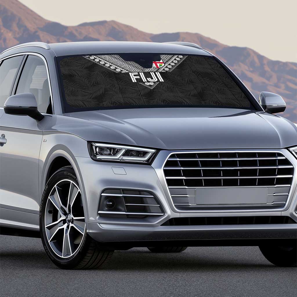 Rugby Fiji Auto Sun Shade Fijian Masi Tribal Sporty Style Black Color - Polynesian Pride