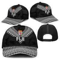 Rugby Fiji Baseball Net Cap Fijian Masi Tribal Sporty Style Black Color - Polynesian Pride