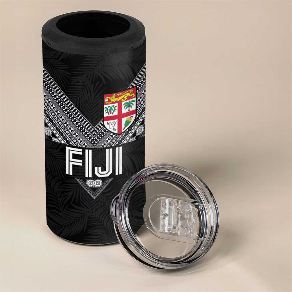 Custom Rugby Fiji 4 in 1 Can Cooler Tumbler Fijian Masi Tribal Sporty Style Black Color - Polynesian Pride