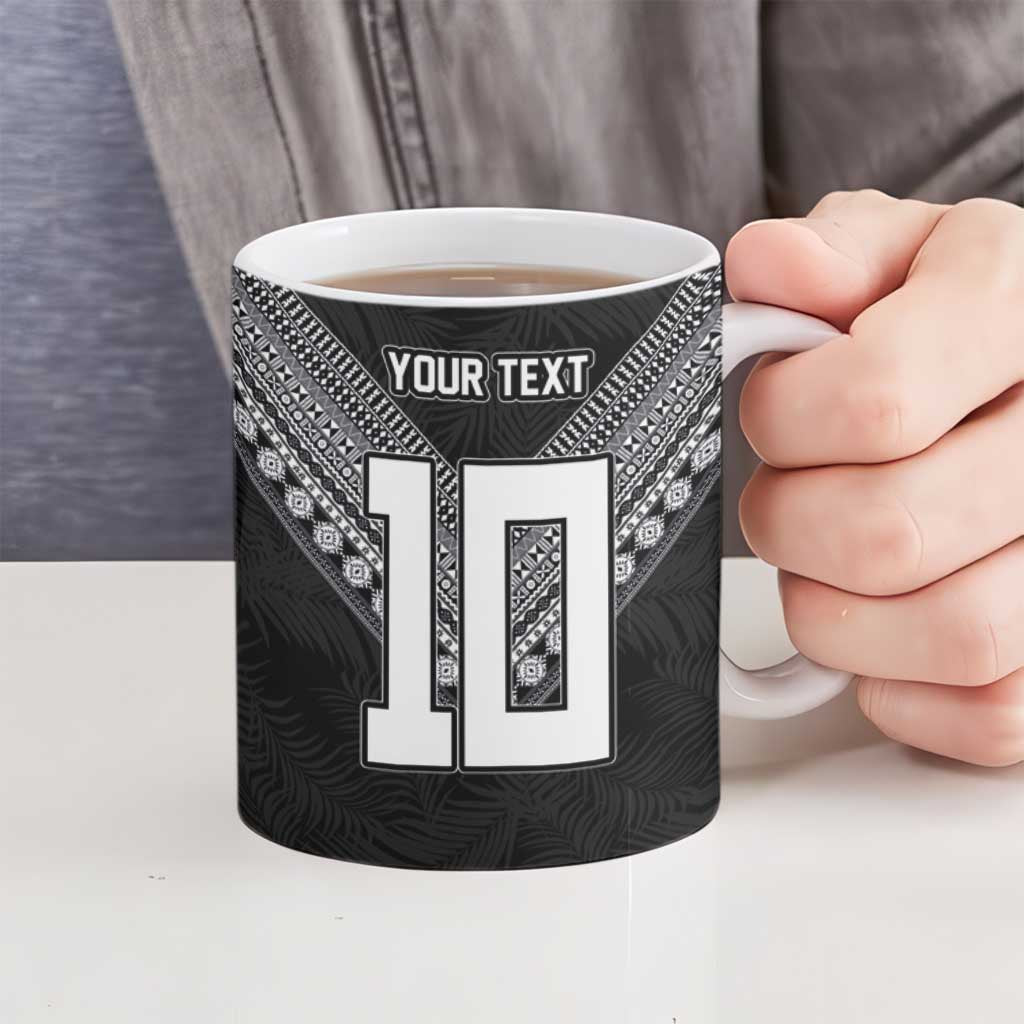 Custom Rugby Fiji Ceramic Mug Fijian Masi Tribal Sporty Style Black Color - Polynesian Pride