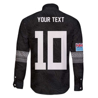 Custom Rugby Fiji Family Matching Off The Shoulder Long Sleeve Dress and Hawaiian Shirt Fijian Masi Tribal Sporty Style Black Color - Polynesian Pride