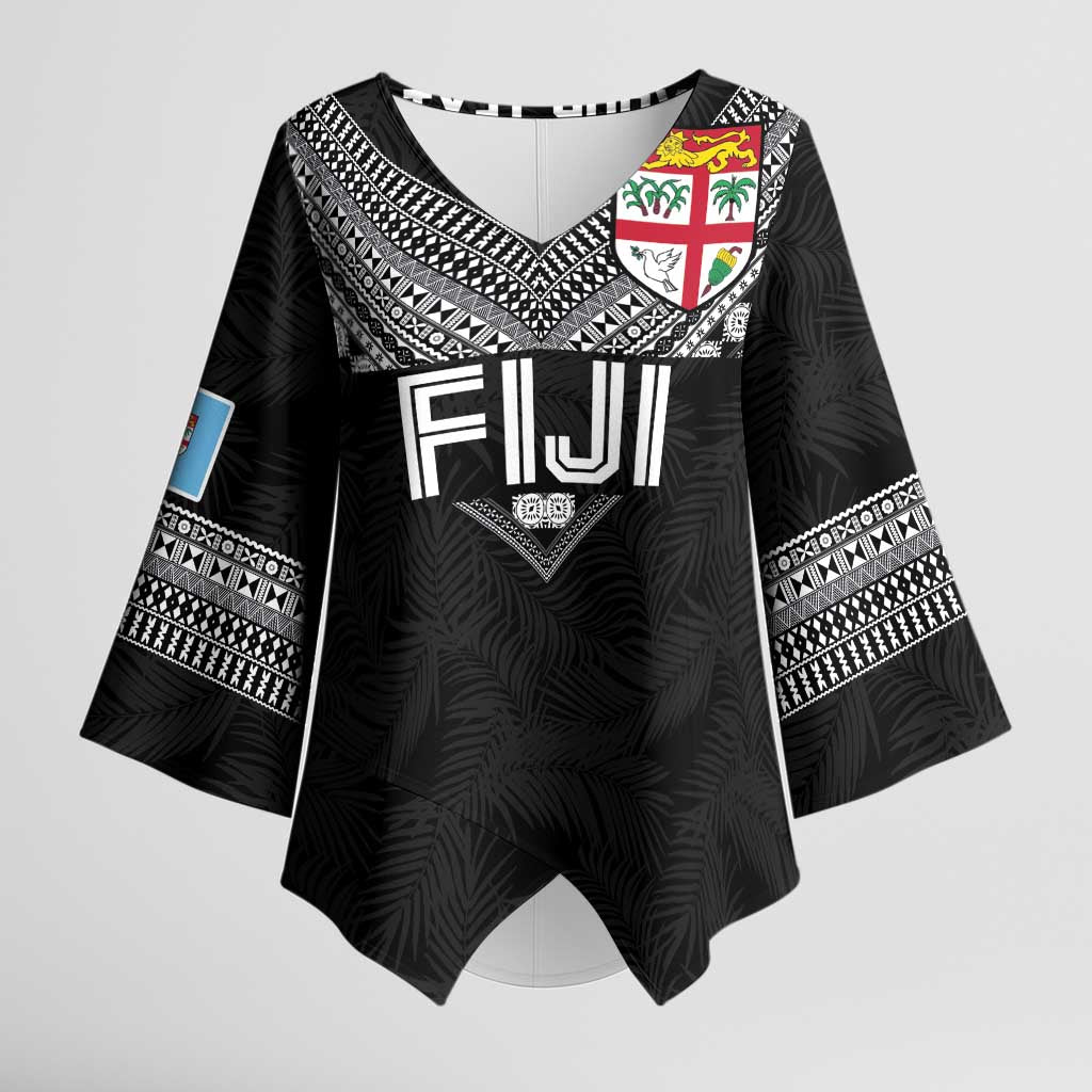 Custom Rugby Fiji Kimono Sleeve Blouse Fijian Masi Tribal Sporty Style Black Color - Polynesian Pride
