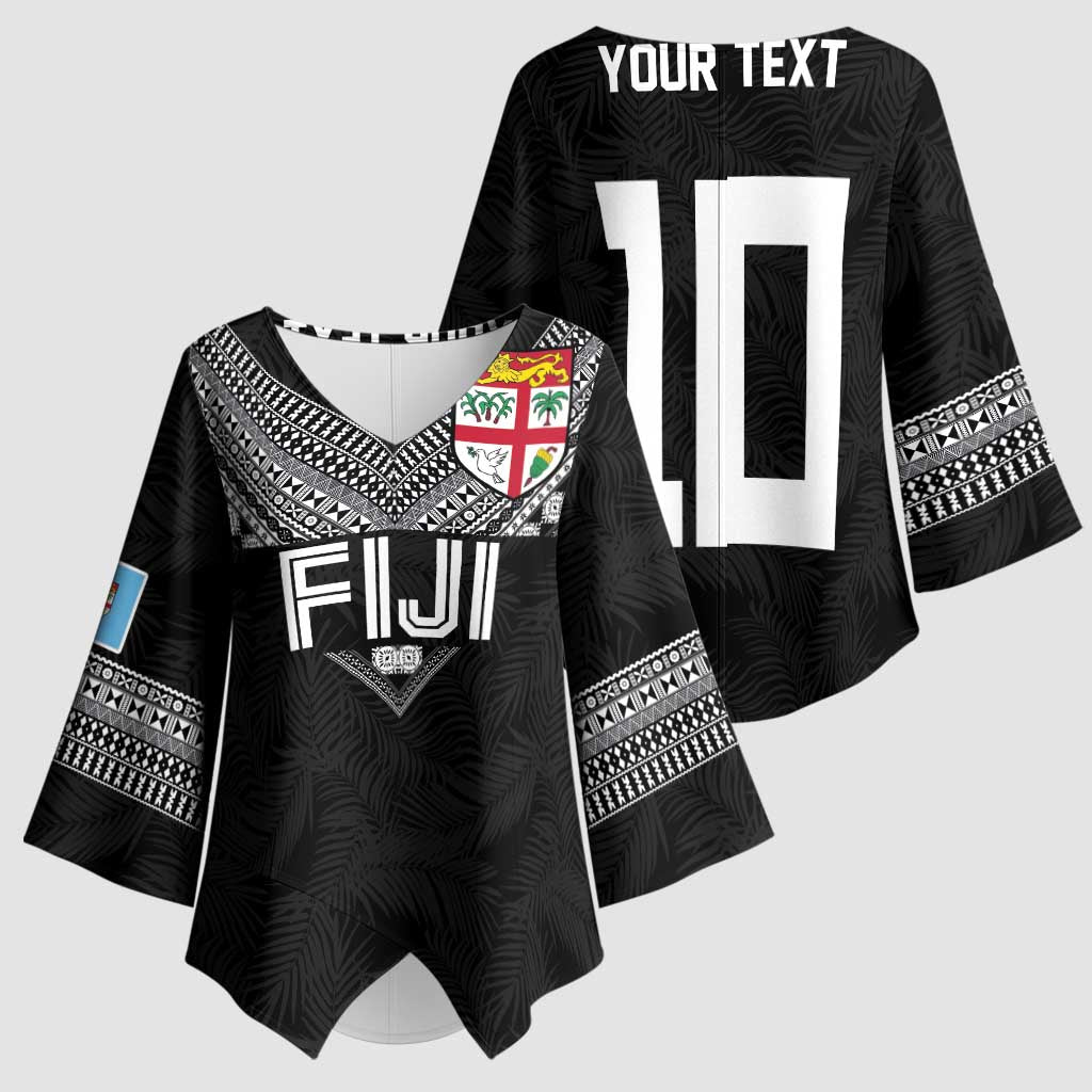 Custom Rugby Fiji Kimono Sleeve Blouse Fijian Masi Tribal Sporty Style Black Color - Polynesian Pride