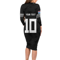 Custom Rugby Fiji Long Sleeve Bodycon Dress Fijian Masi Tribal Sporty Style Black Color - Polynesian Pride
