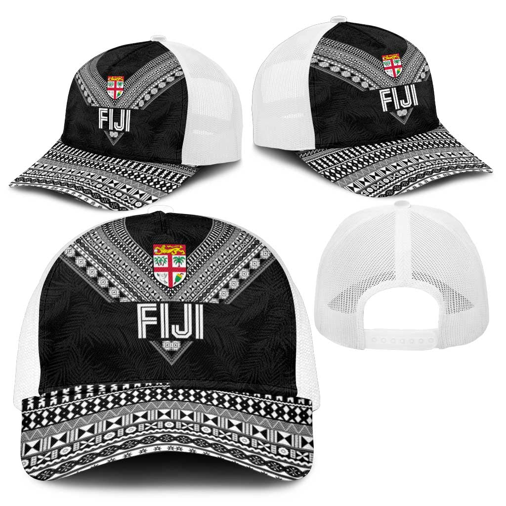 Rugby Fiji Mesh Trucker Cap Fijian Masi Tribal Sporty Style Black Color - Polynesian Pride