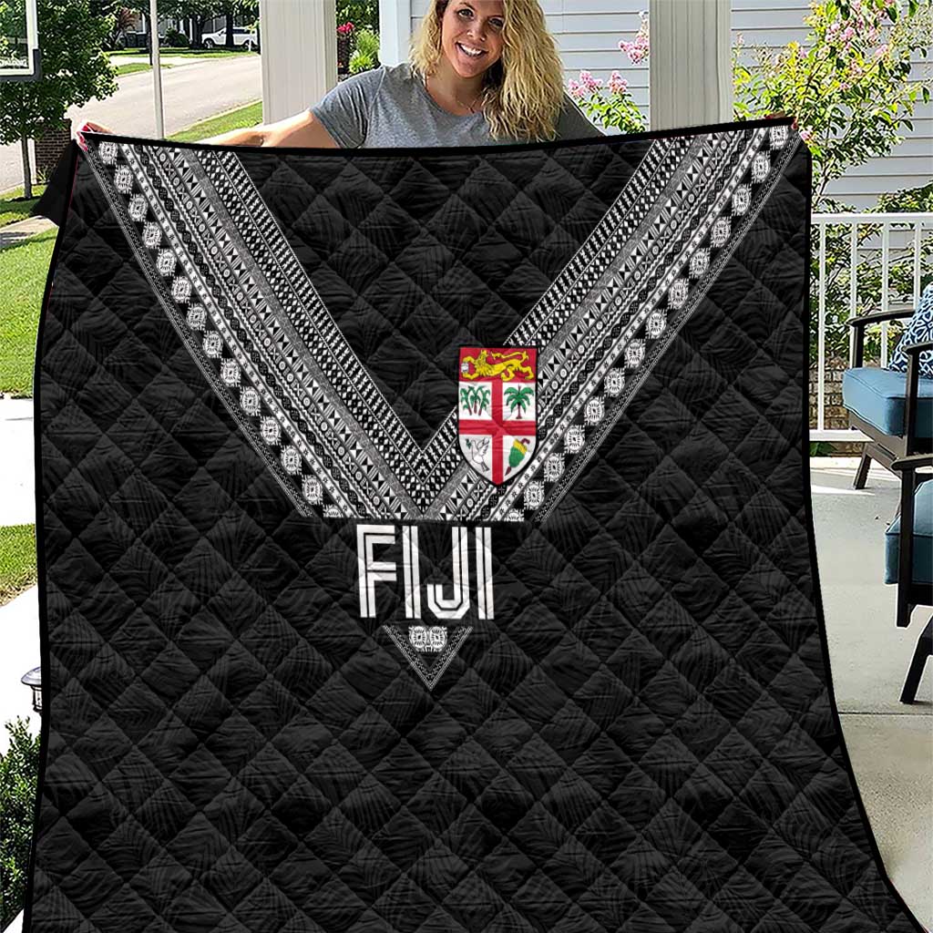 Rugby Fiji Quilt Fijian Masi Tribal Sporty Style Black Color - Polynesian Pride